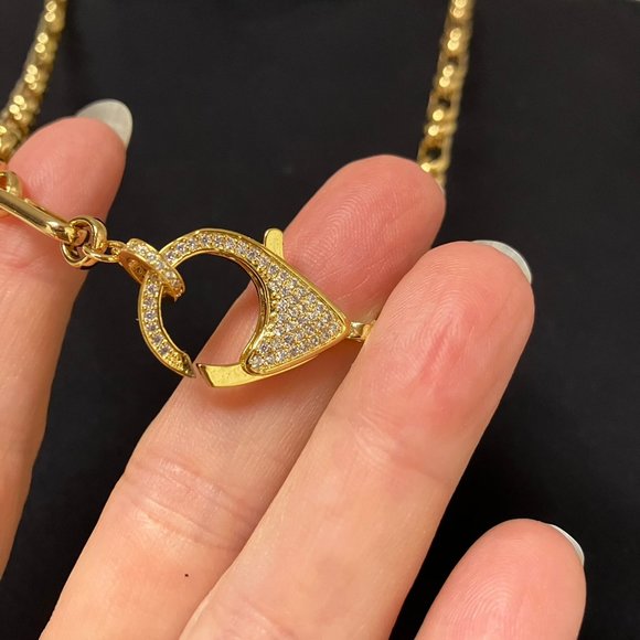 NEW 18k Real Gold Plated Paper Clip 25 inch Chain Large Cubic Zirconia Clasp - Picture 13 of 14